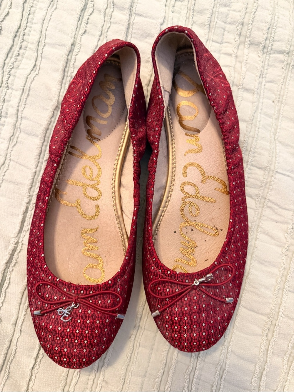 Sam Edelman Felicia Ballet Flats | Red Metallic Jacquard | Bow | Size 9